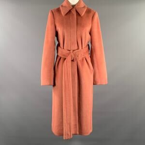 ACNE STUDIOS Size S Rose Polyester Textured Faux Fur Belted Coat